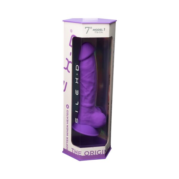 SilexD 7 inch Realistic Silicone Dual Density Dildo with Suction Cup and Balls Purple - Image 8