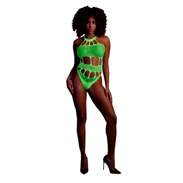 Cut Out Thong Bodysuit Neon Green One Size