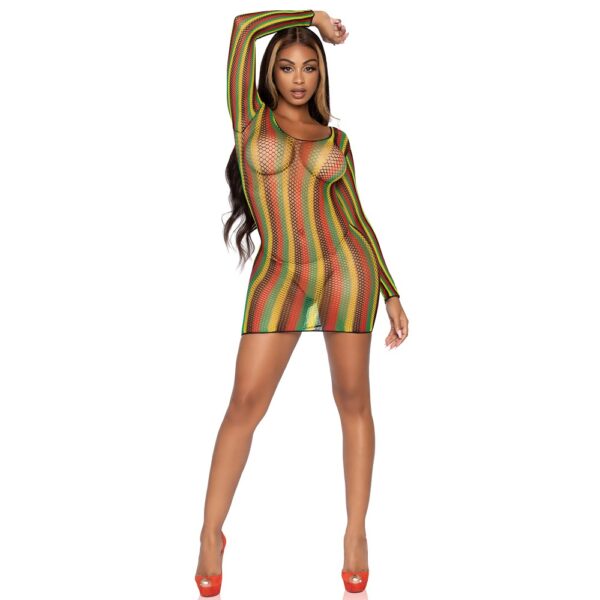 Leg Avenue Rasta Net Long Sleeve Mini Dress - Image 5